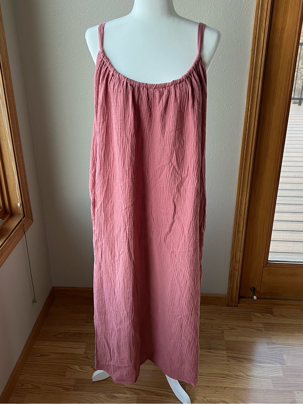 KONA SOL Maxi Swim Dress Coverup Women’s L/XL Mauve Gauze Cotton Beach Pool